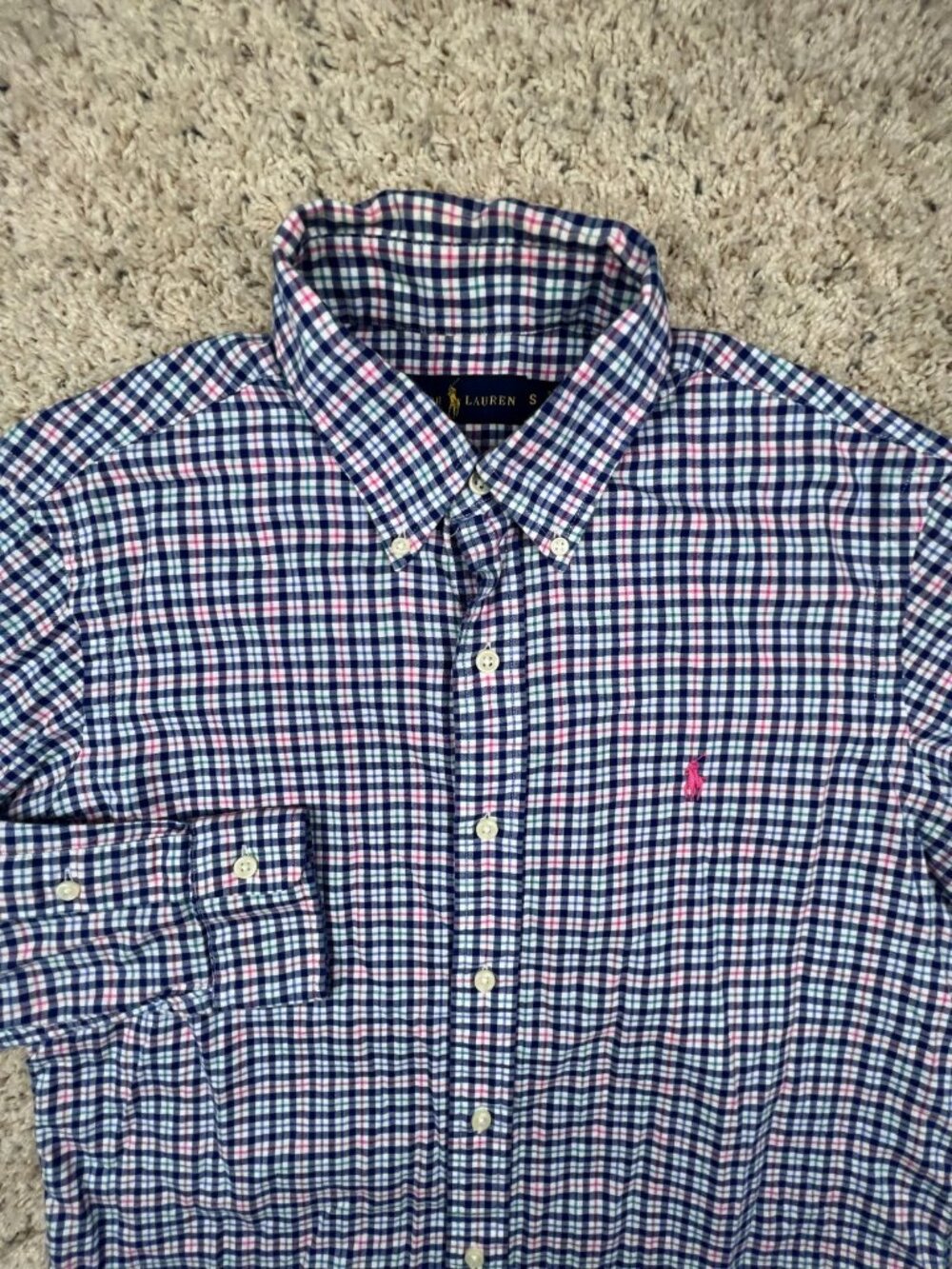 Ralph Lauren Shirt Mens Small Blue Pink Green Plaid Button Up L/S Flannel